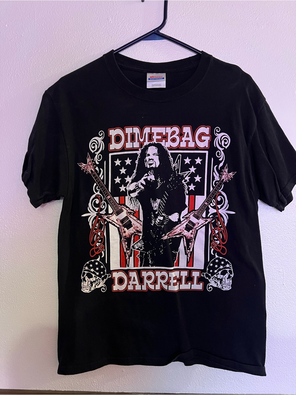 Hanes Black Dimebag Darrell Graphic Short Sleeve Tee with Red and White Accents
